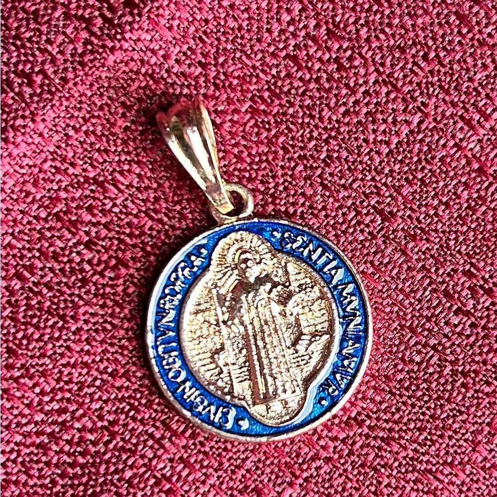 New Gold tone and Blue St. Benedict Pendant
